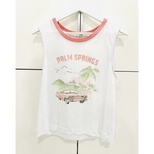 Z SUPPLY Palm Springs Graphic Tank Top - White Pink Muscle Tee - Size L Womens